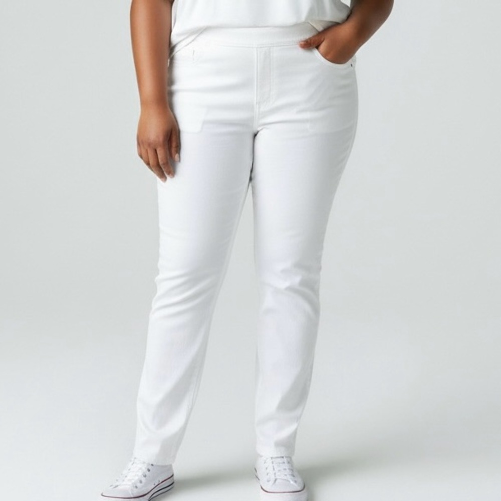 Spanx Womens Jean-ish Jeans Denim Pants 2X White Stretch Pull On Tummy Control